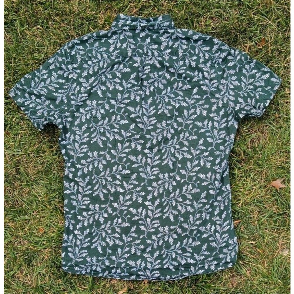 Green Botanical Print Button Up Shirt Cotton Short Sleeve M Resort Beach Vacay - Picture 2 of 11